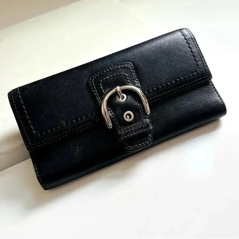 Coach Black Leather Soho Buckle Large Wallet